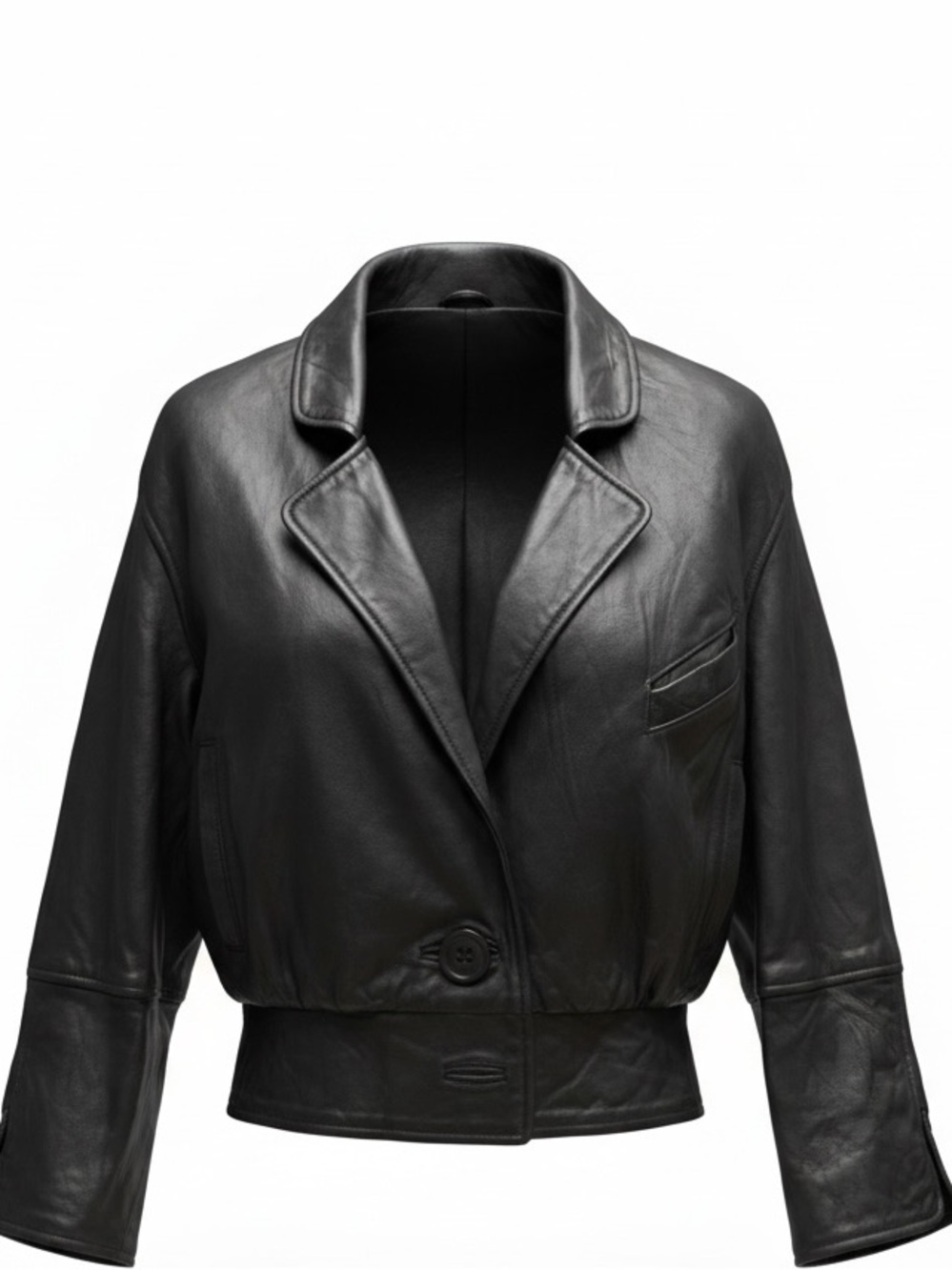 Mike & Chris Black Leather Cropped Blazer Jacket